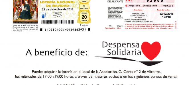 Lotería de Navidad a beneficio de Despensa Solidaria